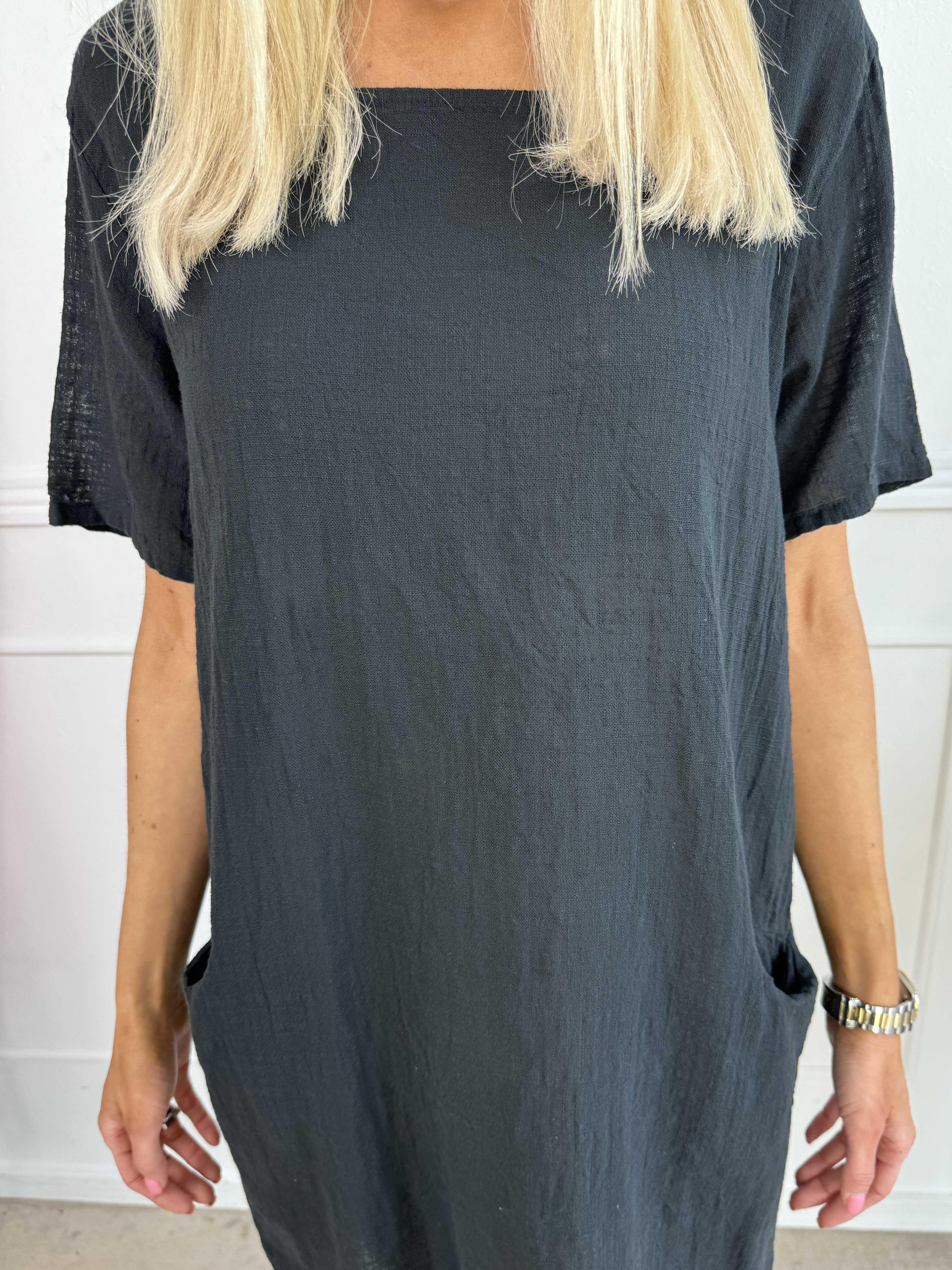 Louise plain - Sød bomuldskjole med lommer